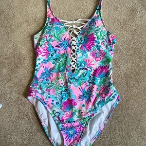 Lilly Pulitzer Isle Lattice Floral Pink One Piece